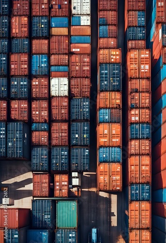Aerial View of Stacked Shipping Containers