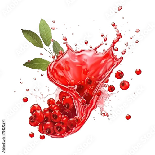 realistic fresh ripe mountain ash berry with slices falling inside swirl fluid gestures of milk or yoghurt juice splash png isolated on a white background with clipping path. selective focus photo