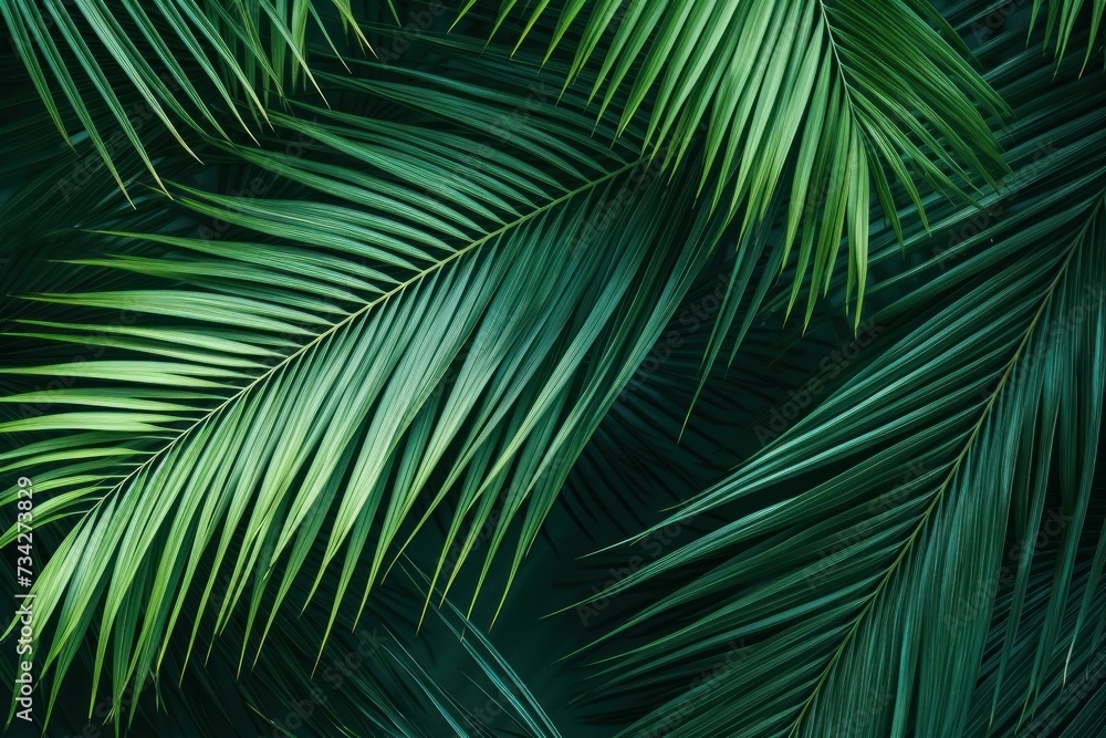 Lush Palm leaves tropical. Dark forest. Generate Ai Lush Palm leaves tropical. Dark forest. Generate Ai