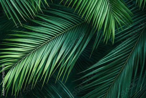 Lush Palm leaves tropical. Dark forest. Generate Ai
