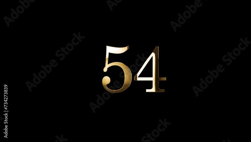 Golden number 54 with golden particles, alpha channel, golden numerology, golden number fifty four photo