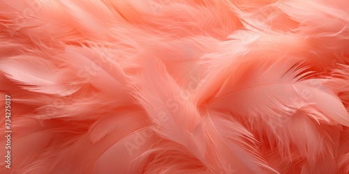 Background of soft feathers in peach color. Color of the year 2024. Generative AI © 22_monkeyzzz