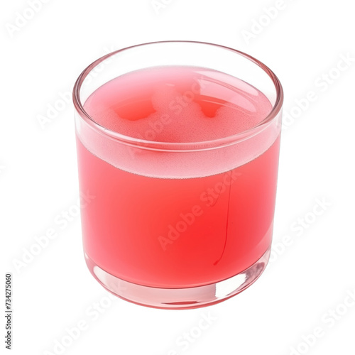 glass of 100% fresh organic rhubarb juice with sacs and sliced fruits png isolated on white background with clipping path. selective focus photo