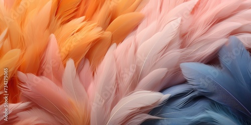 Background of soft feathers in peach color. Color of the year 2024
