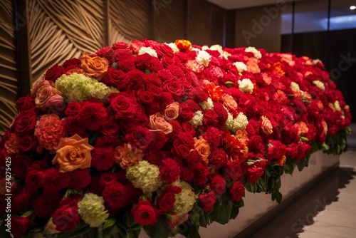 Floral masterpiece adorned with red roses. Generative AI