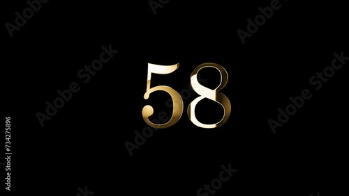 Golden number 58 with golden particles, alpha channel, golden numerology, golden number fifty eight photo