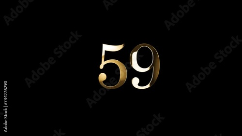 Golden number 59 with golden particles, alpha channel, golden numerology, golden number fifty nine photo