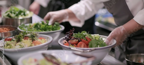 Chef preparation of vegetarian dishes in a restaurant
