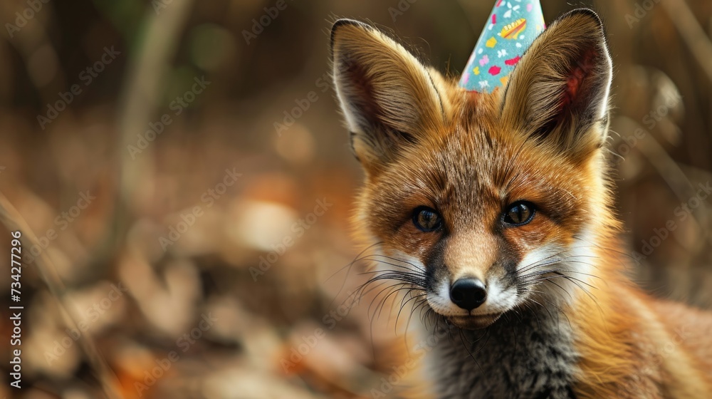 Fox kit with birthday hat generative ai Fox kit with birthday hat generative ai