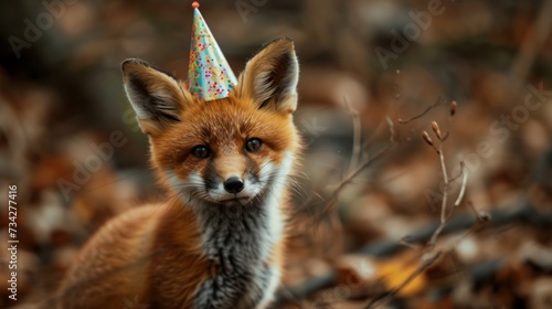 Fox kit with birthday hat generative ai