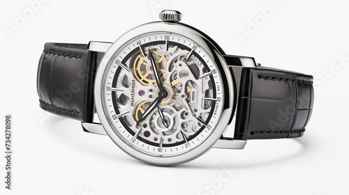 Elegance in Timekeeping: Exquisite Mechanical Skeleton Wristwatch with Leather Strap photo