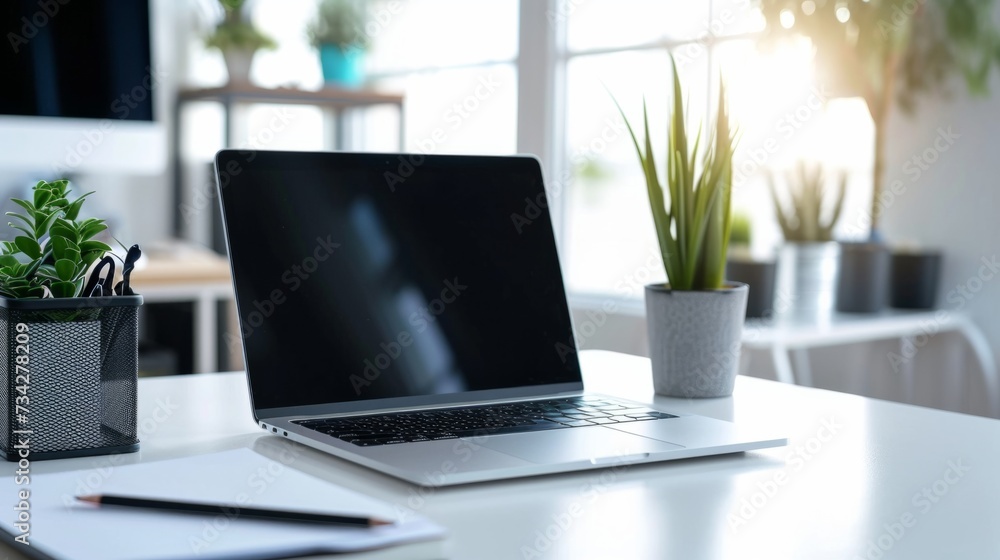 custom made wallpaper toronto digitallaptop on white table. generative ai