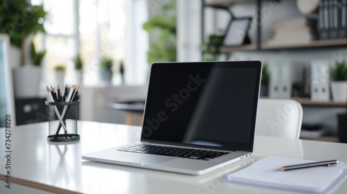 laptop on white table. generative ai