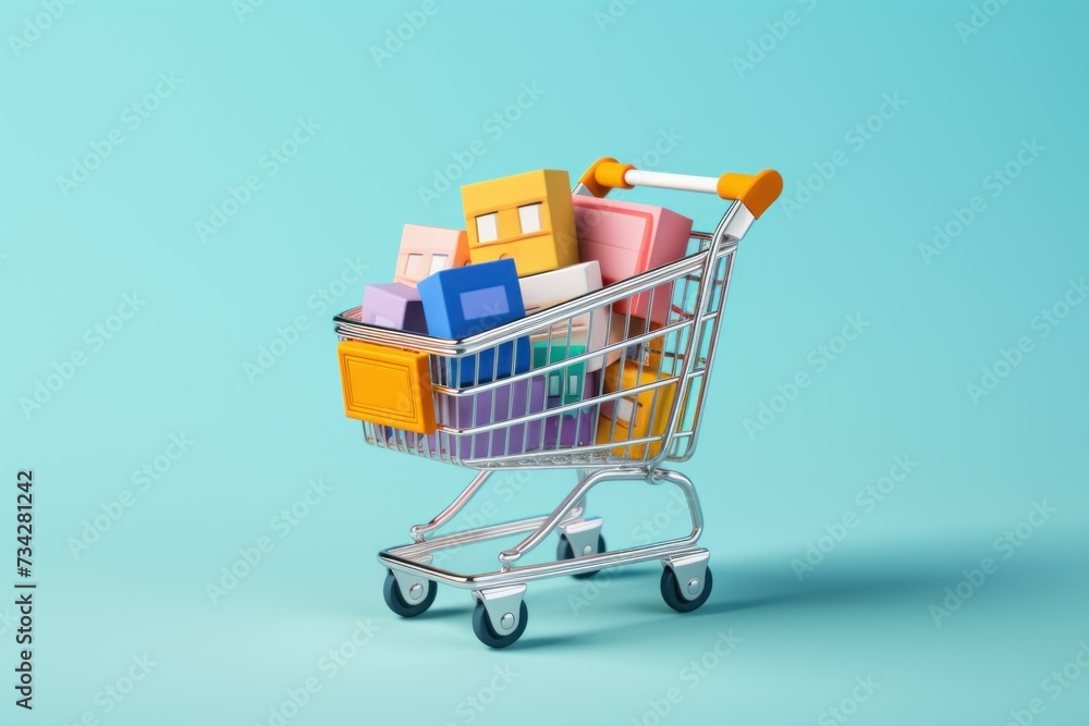 Portable Paper boxes shopping cart. Store trade. Generate Ai