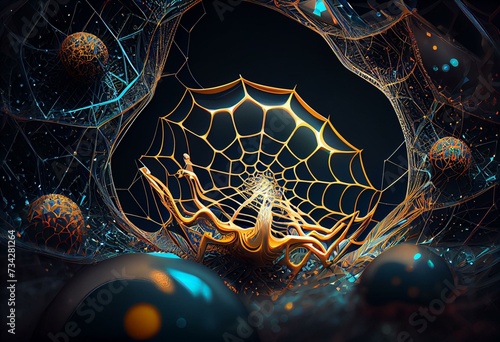 Spyder web, Decorative abstract background for modern design. colored fractals and geometric shapes. Generative AI photo