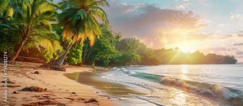 Beautiful tropical beach landscape. AI generated image