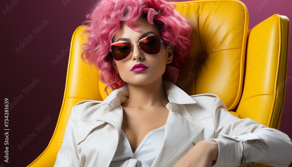 Beautiful woman in sunglasses exudes elegance and sensuality generated by AI