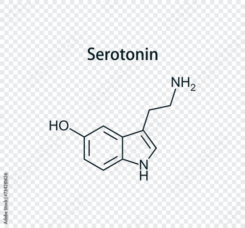 Chemical structure of serotonin. Vector illustration isolated on transparent background.