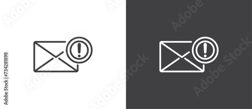 Mail attention sign with exclamation mark icon. The attention icon. Danger symbol. Line Vector illustration. 