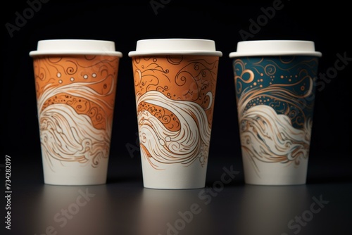 Disposable Paper cup coffee. Cream cardboard. Generate Ai