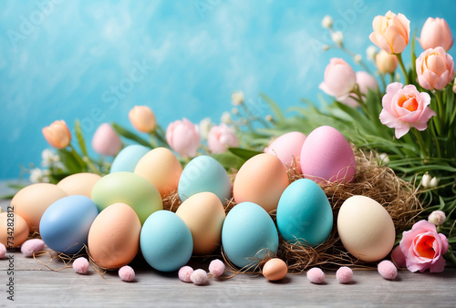 colorful easter eggs in a nest