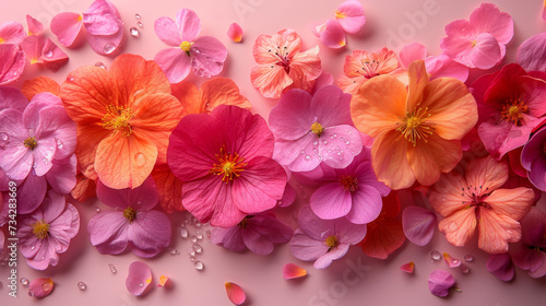 Artistic Composition, Mixed Petals and Flowers in Pink Shades, Dewy Freshness" © oxart_studio