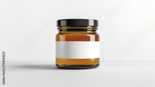 Blank label Peanut Butter, honey jar,  mockup with a shado isolated on light gray background with empty space for logo and text.  photo