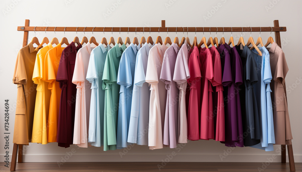 Fashion boutique displays elegant clothing collection in a variety of colors generated by AI