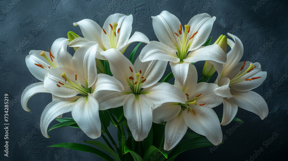 Fresh White Lilies Display, Vibrant Stamen, Artistic Floral Composition