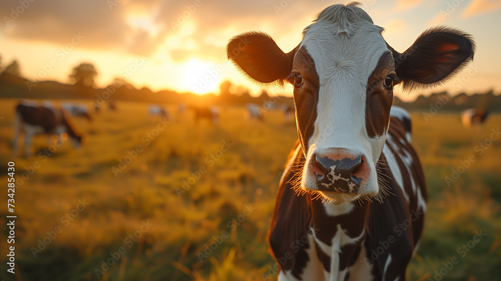 Cows graze peacefully in the golden glow of summer sunset. Cows graze peacefully in the golden glow of summer sunset.