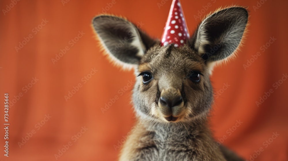 Kangaroo joey with birthday hat generative ai