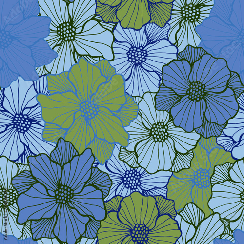 Vibrant poppy blossom repeating sample. Hand drawn bouquet ornament. Poppy bloom