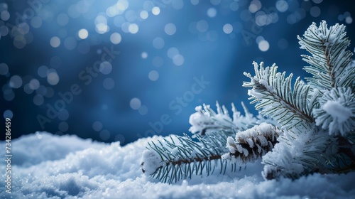 Christmas blue background with snow