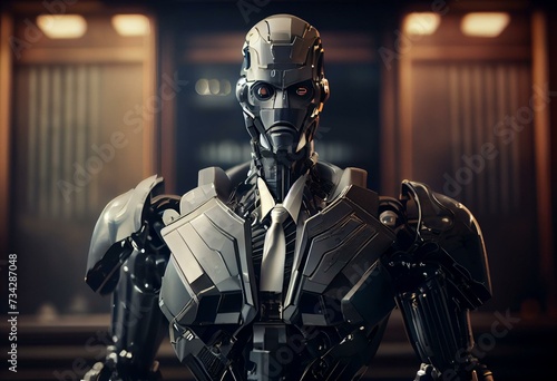 Lawbot robot lawyer or a robo lawyer an AI artificial intelligence application that can perform legal tasks relating to law. Generative AI photo