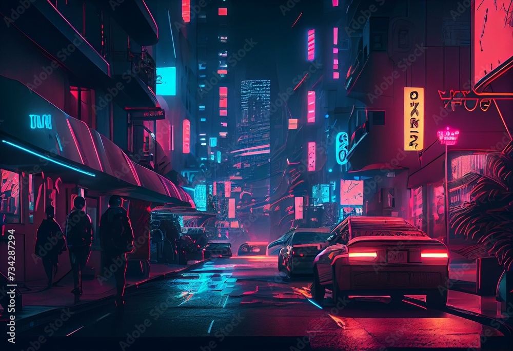 City background with futuristic, anime punk, neon lights. Generative AI