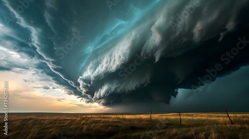 a large storm cloud looms over a grassy field