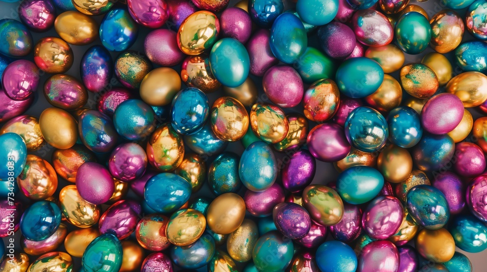 Pile of colorful shiny Easter eggs background Pile of colorful shiny Easter eggs background