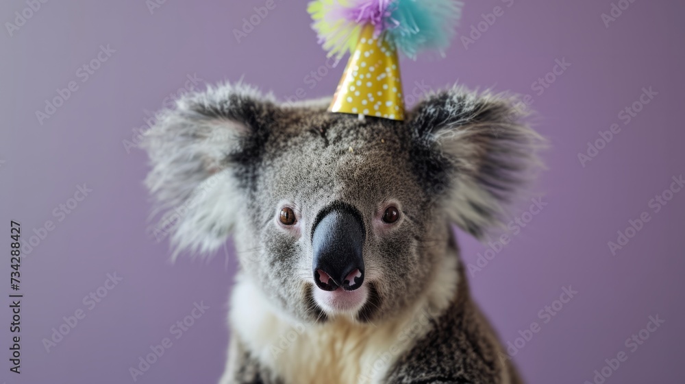 Koala with birthday hat generative ai Koala with birthday hat generative ai