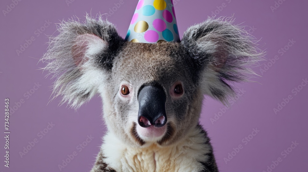Koala with birthday hat generative ai Koala with birthday hat generative ai
