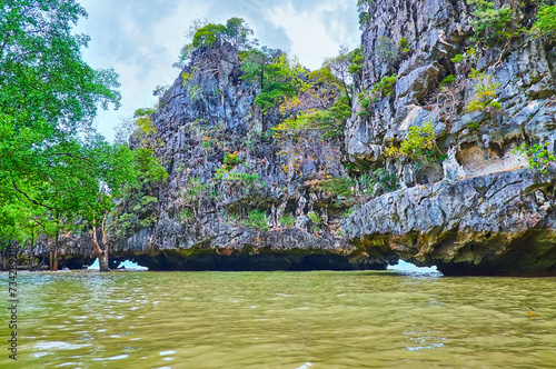Impressive steep rocks of Ko Thalu Ok Island, Ao Phang Nga National Park, Thailand