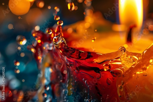 a close up of a candle with water droplets
