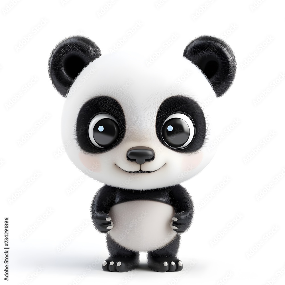 Fototapeta premium Flat logo adorable animated baby panda 3d rendering cartoon character on isolated background