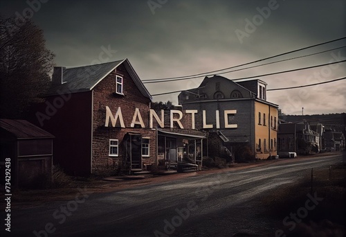 Marieville: Der Name der kanadischen Stadt Marieville in der Provinz Quebec vor einem Foto mit dem kanadischen Ahornblatt. Generative AI photo