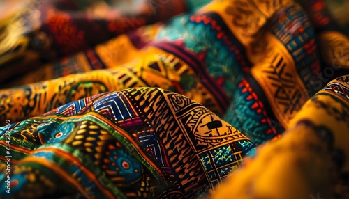 a close up of a colorful cloth with designs on it