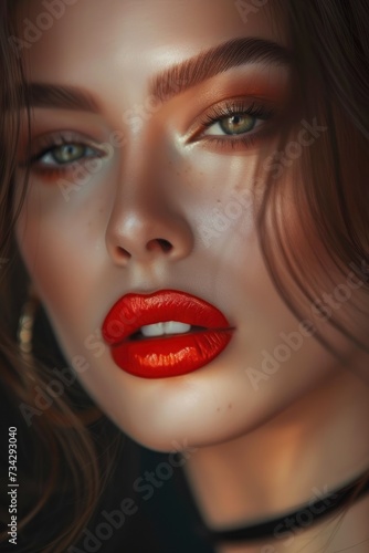 A portrait of a girl with bright makeup showcasing big lips, captured in a digital painting.