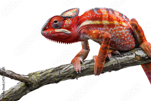 vibrant chameleon on branch, on isokated background, colorful reptile wildlife nature animal