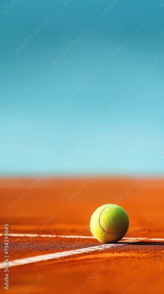 A tennis ball rests motionless on a tennis court, providing a perfect spot for additional content.