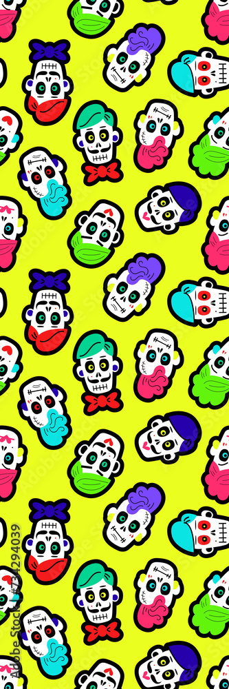 Green Bright Skulls pattern bookmark Green Bright Skulls pattern bookmark