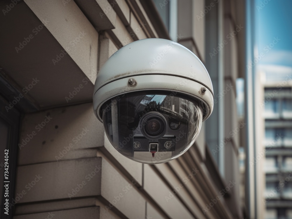 Cctv camera on the side of a building. Cctv camera on the side of a building.