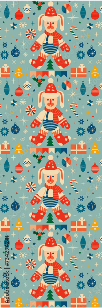 Blue Retro Christmas Rabbits and toys bookmark Blue Retro Christmas Rabbits and toys bookmark
